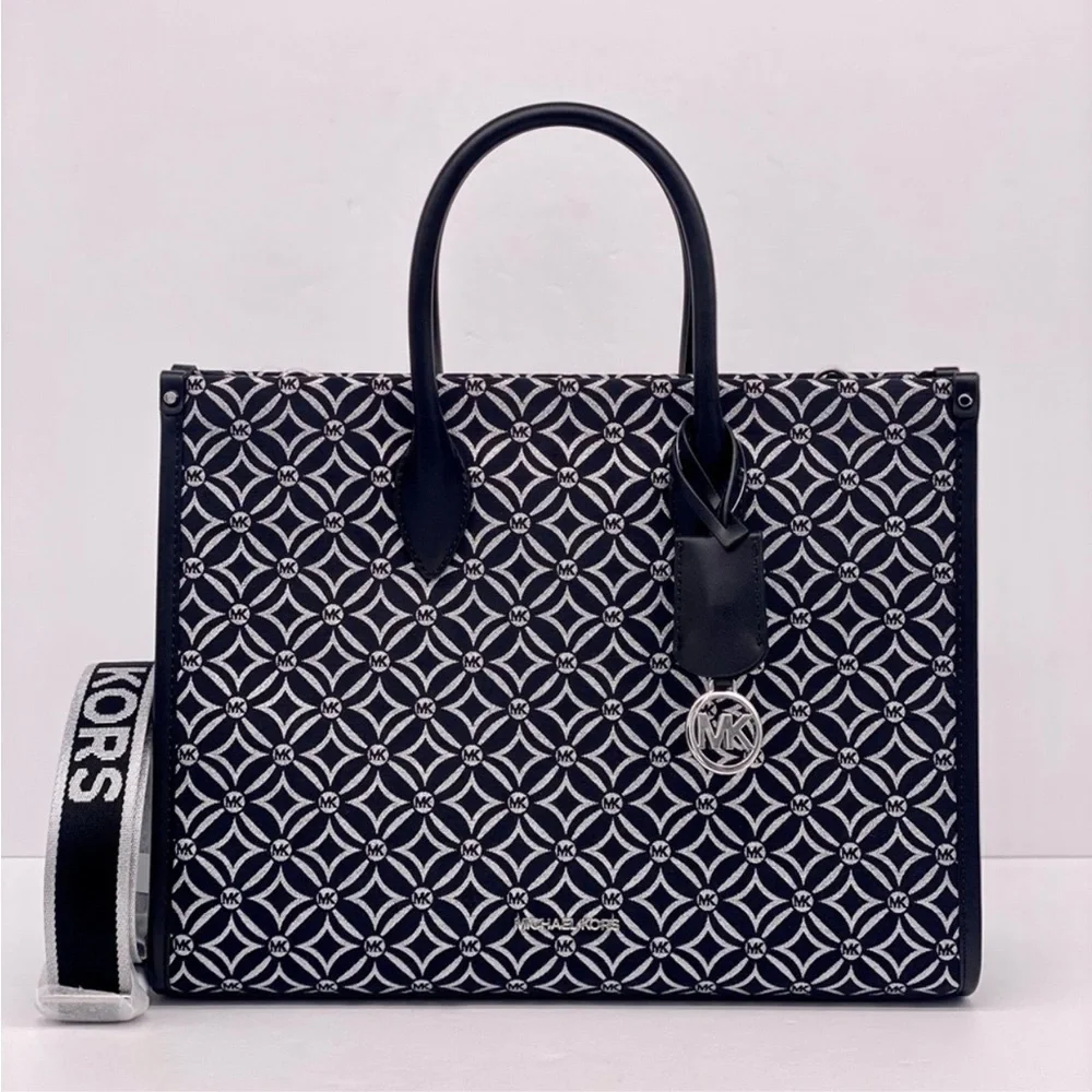 Michael Kors Mirella Medium Metallic Logo Jacquard Tote Bag